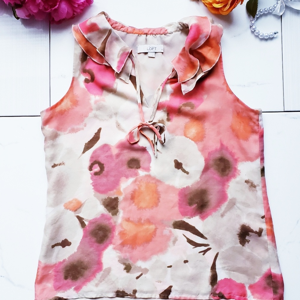 Loft | Sleeveless Ruffle Neckline Top Size Med - Picture 7 of 8